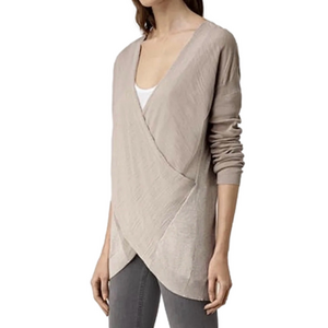 All Saints Twist Jumper Pullover Keyhole Top Deep V Neck Pink Small Coquette